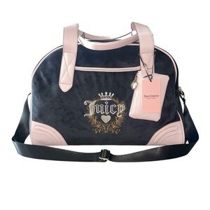 Juicy Couture Heritage Weekender Black and Pink Velour Tote Bag